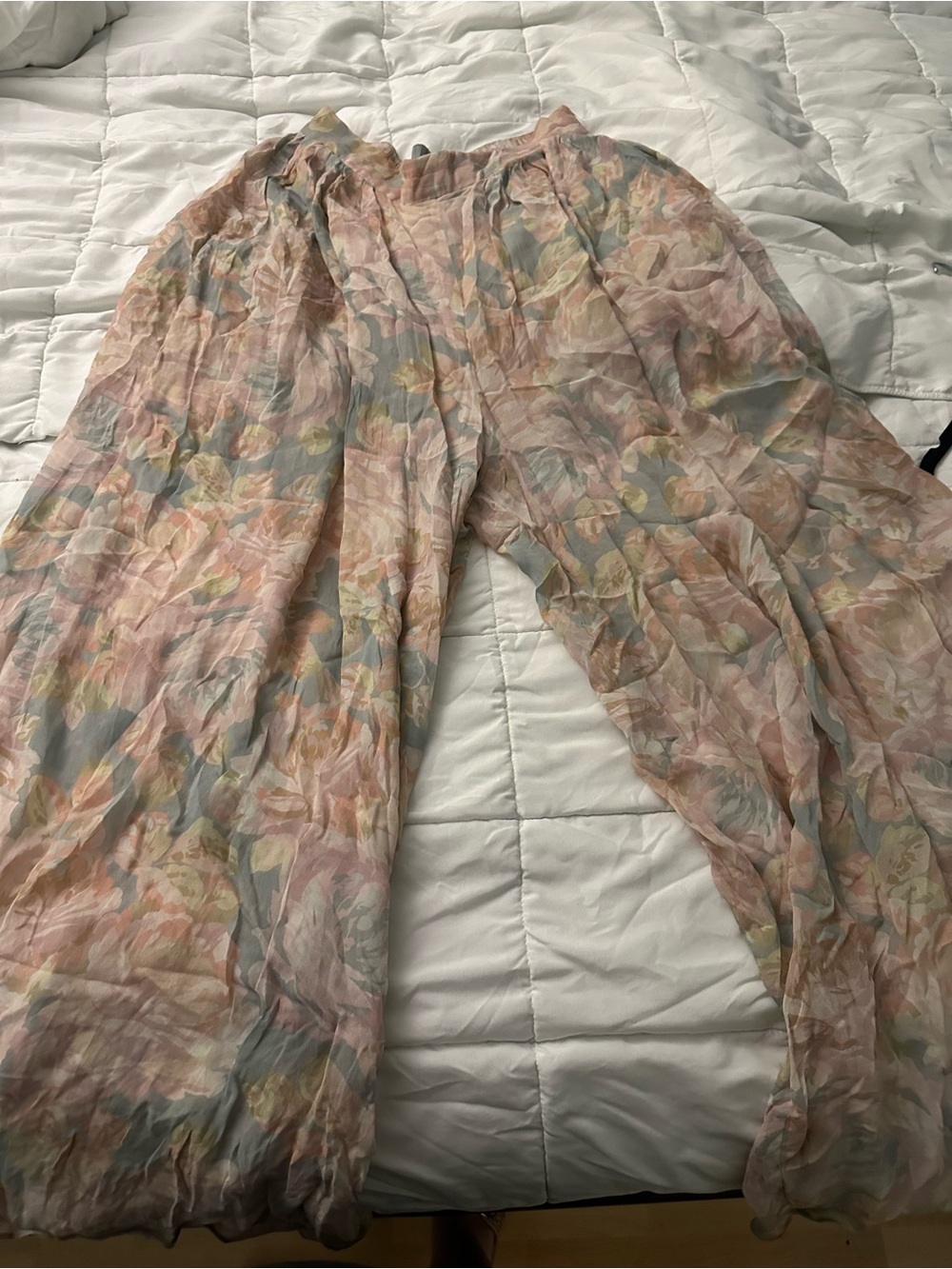 Zara Light Pink Floral Wide-Leg Pants